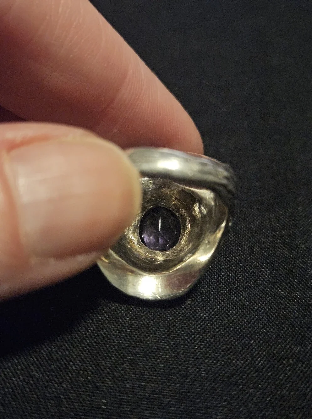 Vintage Modernist Sterling Silver Amethyst Statement Ring Chunky Artisan Size 7